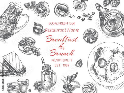 Vector illustration sketch - breakfast. Card Menu brunch. design template, banner.