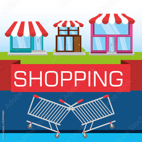 colorful stores with elements shopping concept vector illustration