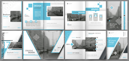 Abstract binder art. White a4 brochure cover design. Info banner frame. Elegant ad flyer text. Title sheet model set. Fancy vector front page. City font blurb. Blue line, square, lozenge figure icon