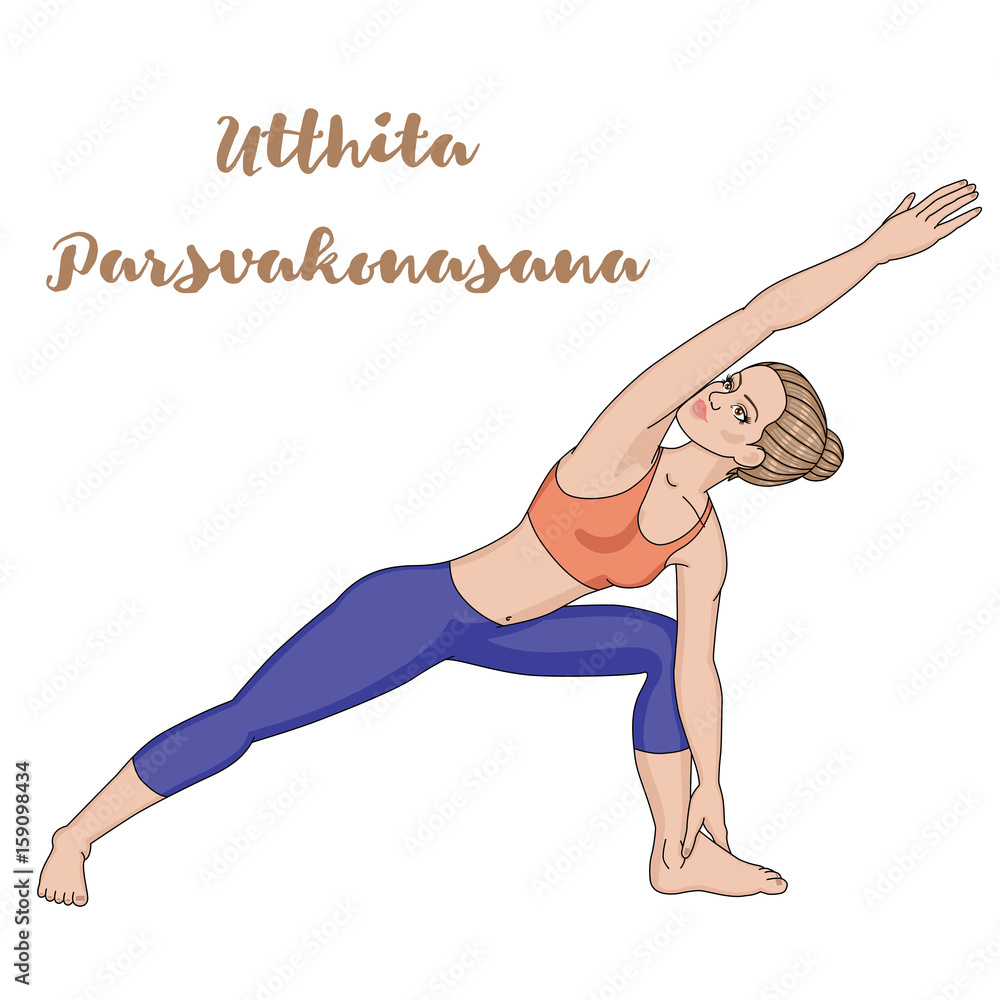 Women silhouette. Extended side angle yoga pose. Utthita Parsvakonasana Women silhouette. Extended side angle yoga pose. Utthita Parsvakonasana