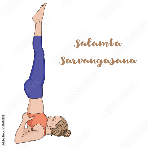 Women silhouette. Supported shoulderstand yoga pose. Salamba Sarvangasana