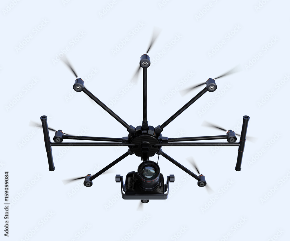 Octocopter flying in the sky. 3D rendering image Octocopter flying in the sky. 3D rendering image