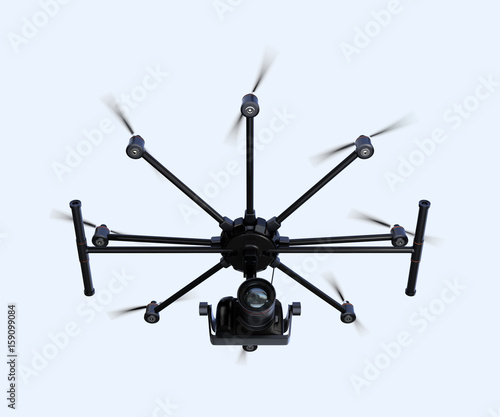 Octocopter flying in the sky. 3D rendering image © chesky