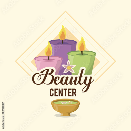 colorful logo of beauty center with set of candles and bowl vector illustration