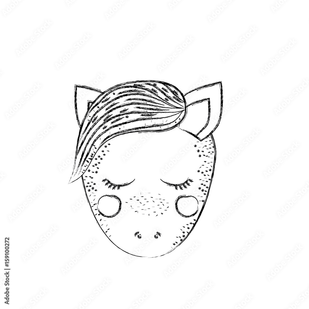 monochrome blurred silhouette of cartoon female horse front face and closed eyes vector illustration monochrome blurred silhouette of cartoon female horse front face and closed eyes vector illustration