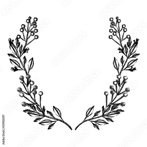 monochrome blurred silhouette of decorative branches forming half crown vector illustration