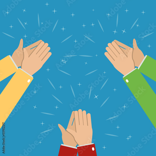 Three pairs of hands applaud, applause. Human hands clapping. Illustration in flat style.