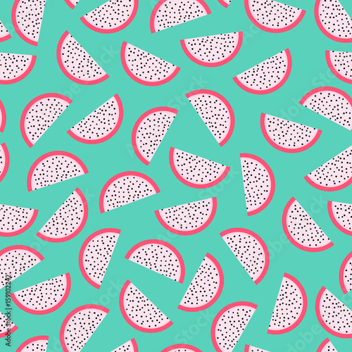 Vector pitahaya exotic fruit pattern on the turquoise background