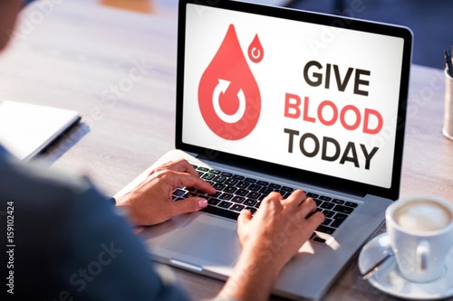 Composite image of give blood today text with icons on screen