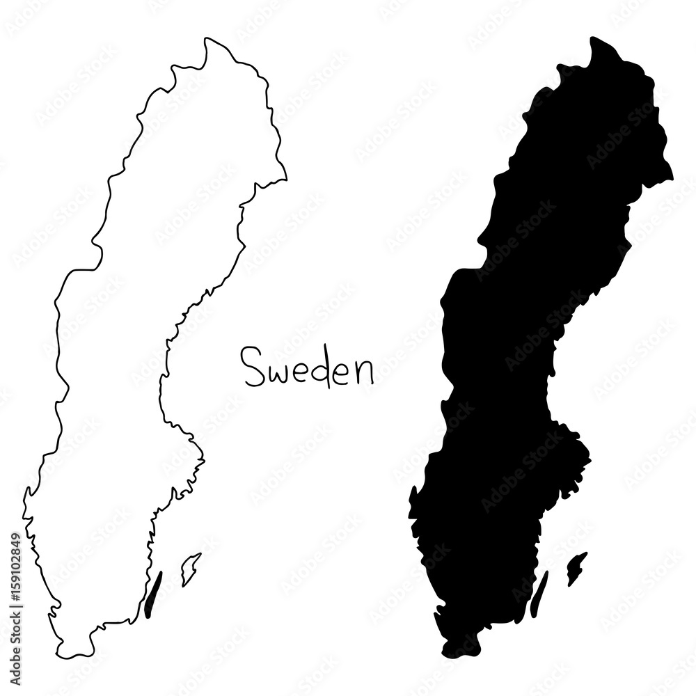 outline and silhouette map of Sweden - vector illustration hand drawn ...