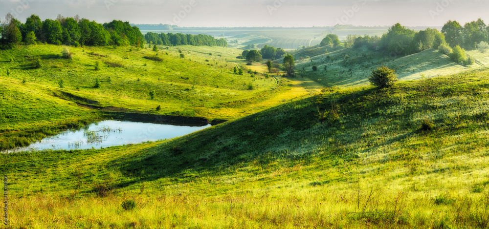 Spring morning. Picturesque hilly meadow Spring morning. Picturesque hilly meadow