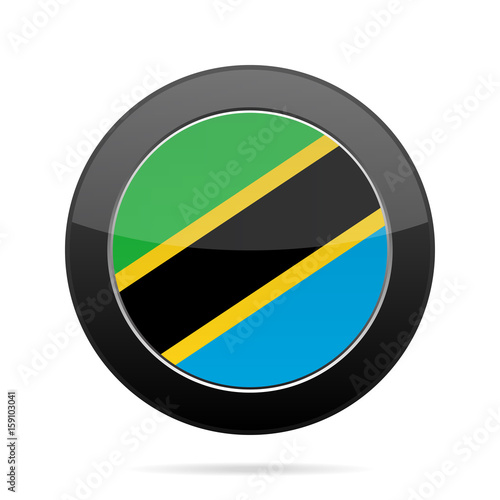 Flag of Tanzania. Shiny black round button.