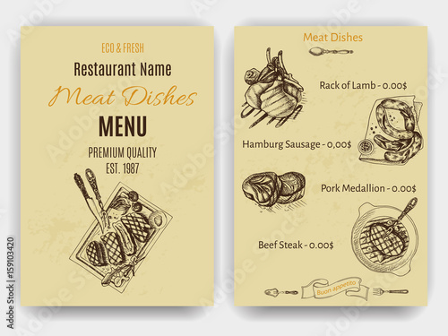 Vector illustration sketch - farm market. Card local meat shop.