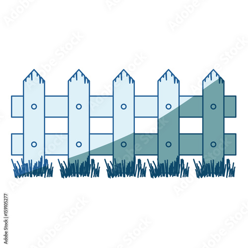 blue shading silhouette of wooden fence with meadow vector illustration