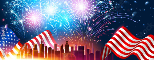 Colorful fireworks for Independence Day of America. Vector