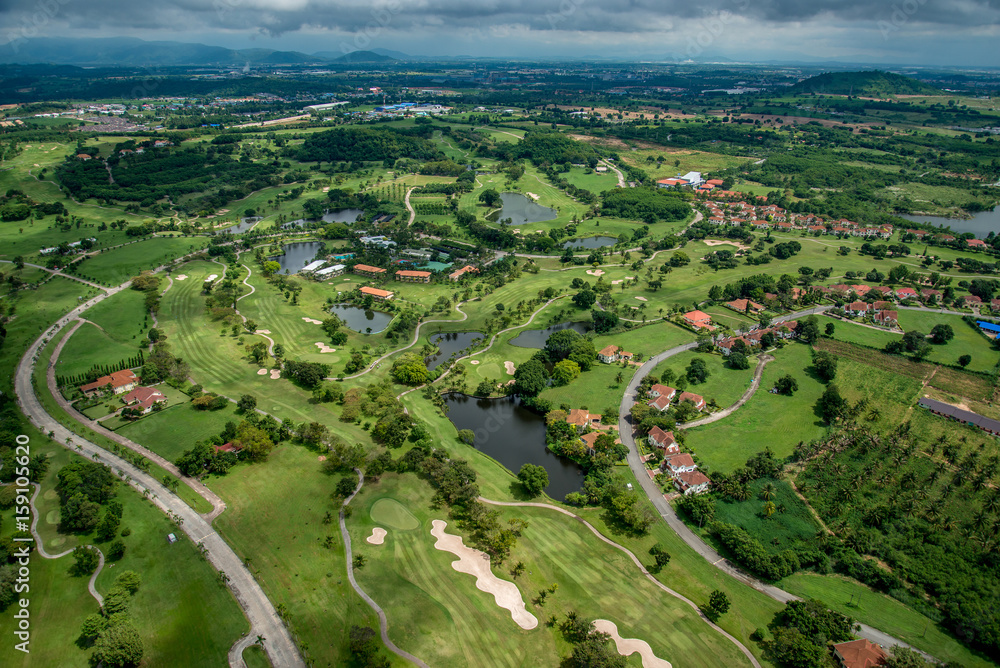Golf club, course aerial photography in Thailand
