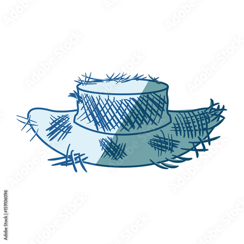blue shading silhouette of old straw hat vector illustration