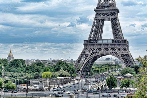 Eiffel Tower in Paris. Vintage HDR view. Tour Eiffel HDR style photo. 