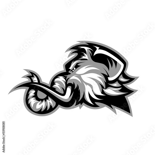 Furious woolly mammoth head sport vector logo concept isolated on white background. Modern professional mascot team badge design.
Premium quality wild animal t-shirt tee print illustration.