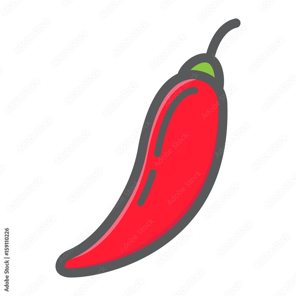 Hot chili pepper colorful line icon, vegetable and mexican, vector graphics, a filled pattern on a white background, eps 10. Hot chili pepper colorful line icon, vegetable and mexican, vector graphics, a filled pattern on a white background, eps 10.