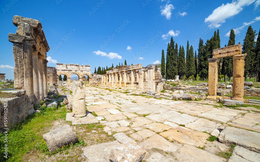 Hierapolis ancient city adjacent to modern Pamukkale in Turkey