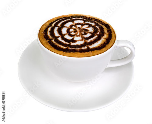 Hot coffee cappuccino latte art isolated on white background  clipping path included