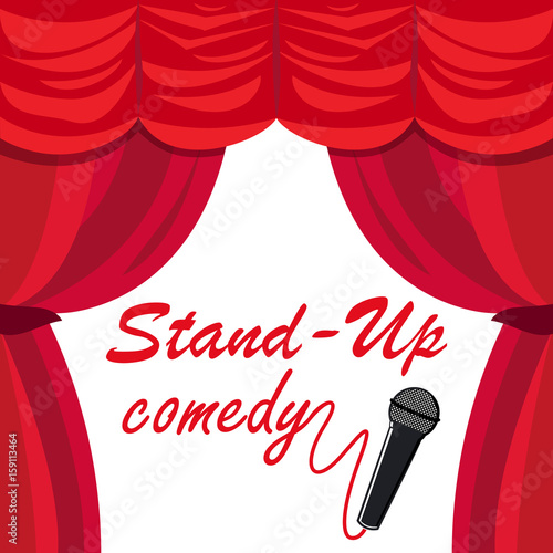 Vector illustration of stand up comedy concept. Theater stage background