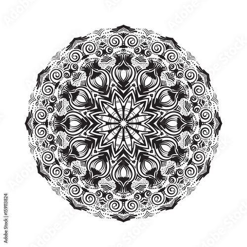 Hand drawn mandala ornament.Mehndi, henna pattern. Can be used for textiles, printing on phone, yoga Mat, coloring.