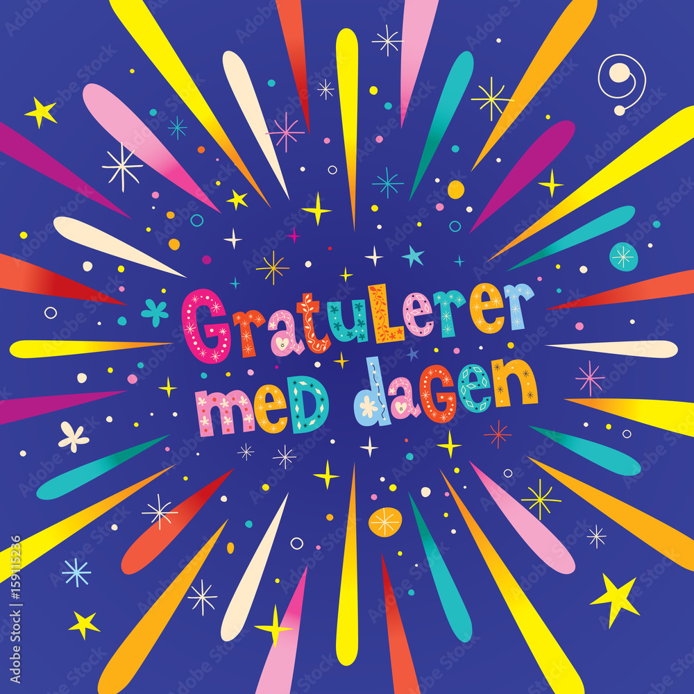 Gratulerer med dagen Happy Birthday in Norwegian greeting card with