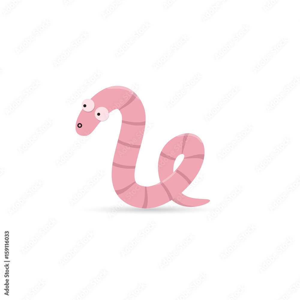 Fototapeta premium Cute funny worm with emotion on his face isolated on white background
