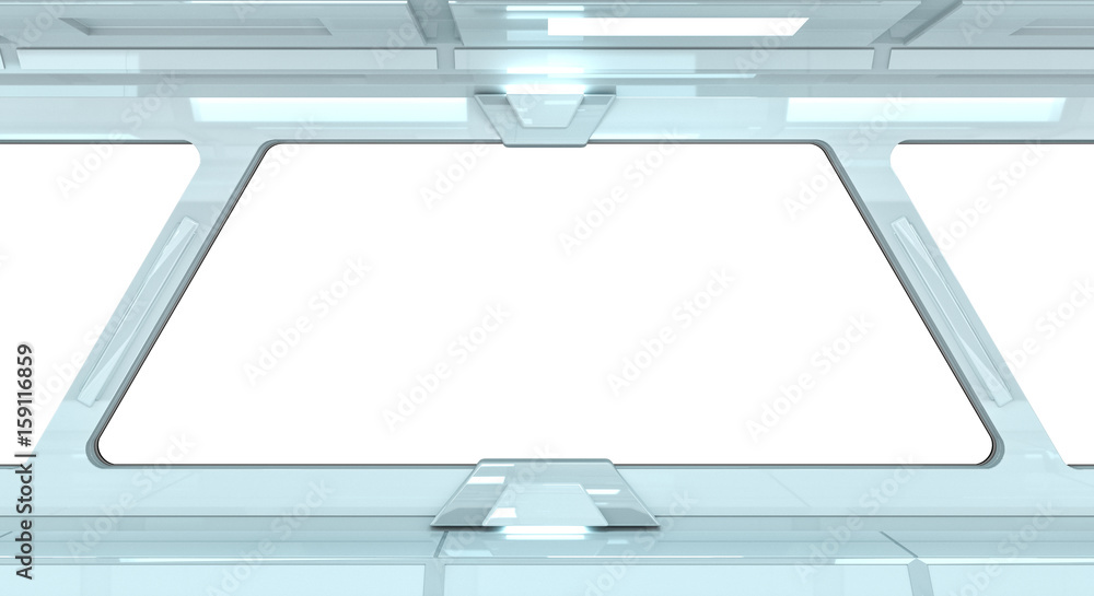 Fototapeta premium Spaceship white corridor 3D rendering