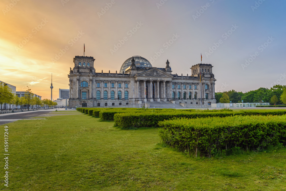 Berlin Reichstag (German parliament building) when sunrise, Berlin, Germany