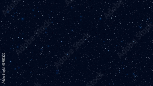 Abstract background. The beautiful starry sky is blue. The stars glow in complete darkness. A fantastic, huge galaxy. Open space. Vector illustration