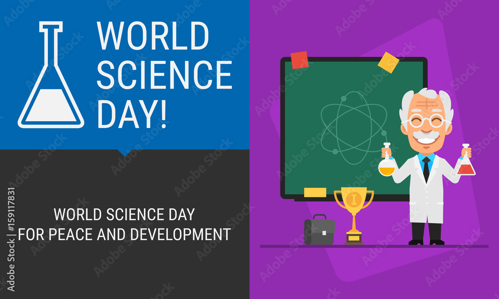 Concept World Science Day Professor and Blackboard Concept World Science Day Professor and Blackboard