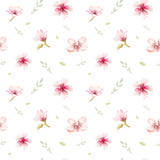 Watercolor seamless wallpaper with blossom cherry flowers, branc