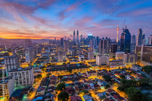Photography Kuala Lumpur city skyline when sunrise, Malaysia