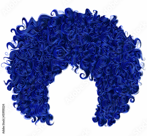 trendy curly dark blue hair  . realistic  3d . spherical hairstyle . fashion beauty style .