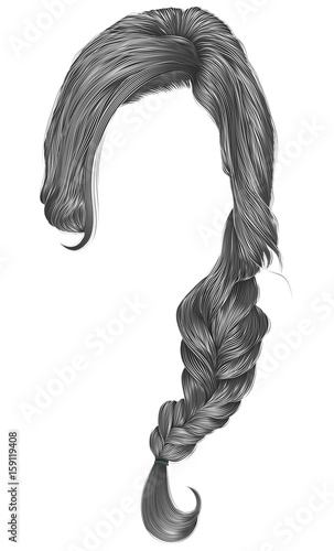 trendy women hairs gray colour . plait .  fashion beauty style .