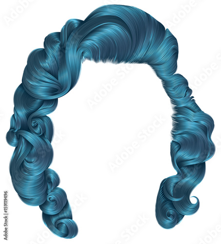 trendy woman hairs blue colors . beauty fashion . retro style curls . realistic 3d .