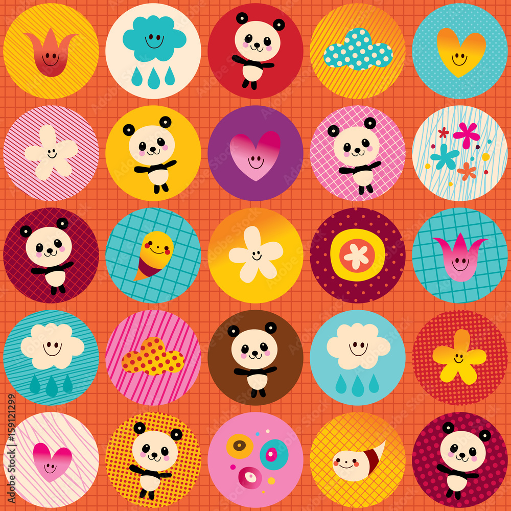circles pattern cute baby panda bears flowers clouds circles pattern cute baby panda bears flowers clouds