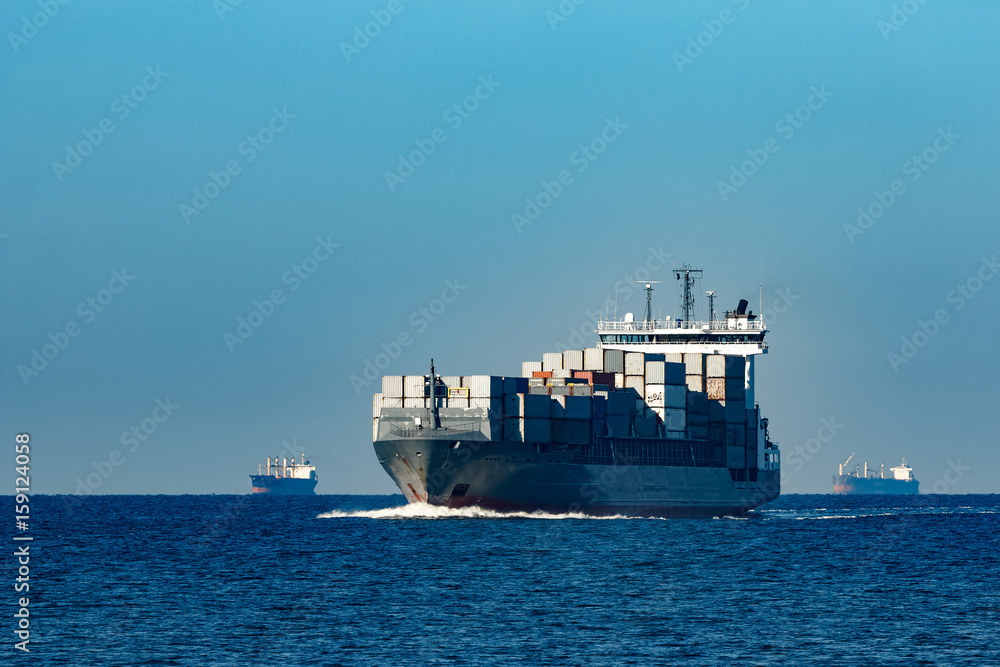 Grey container ship