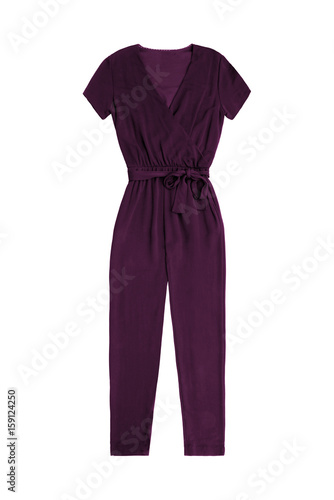 women's purple jumpsuit overall, isolated on white background photo