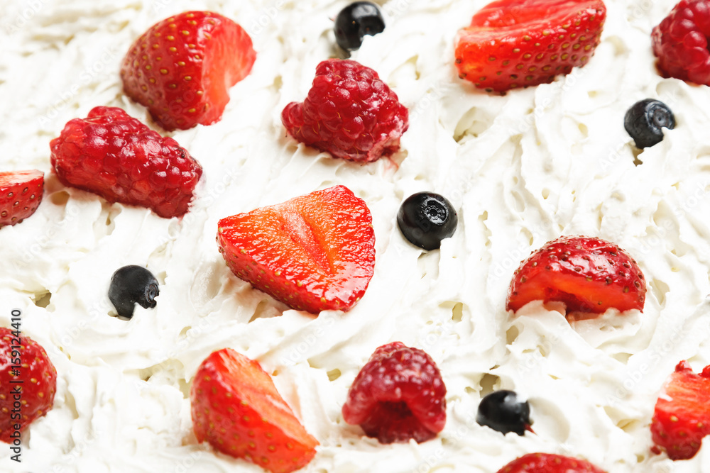 Whipped cream and differend berries Whipped cream and differend berries