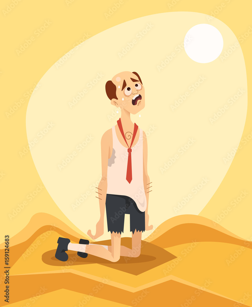 Tired unhappy office worker man character. Hot weather day. Vector flat  cartoon illustration Stock Vector | Adobe Stock