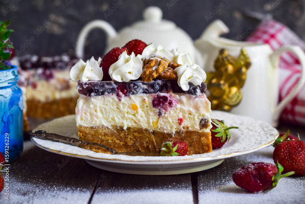 Curd cake with jelly and berries Curd cake with jelly and berries