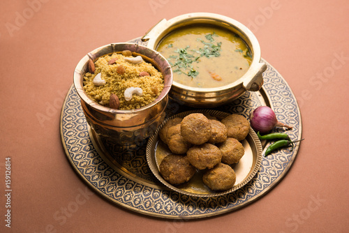 Traditional Rajasthani Food Daal Baati churma. Indian Food. photo