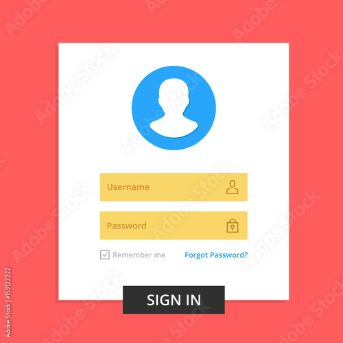 Login box, login form page. Registration, user authentication concept. Username and password fields. Modern flat design UX and UI elements with line icons. Vector illustration