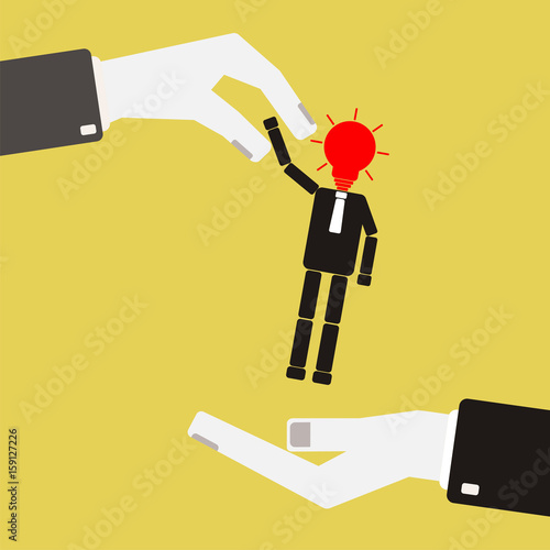 Recruitment concept. Agent hand is holding the worker.