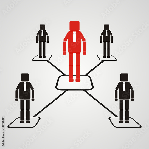 The teamwork concept. Leadership with square head, business teams symbol. Flat Vector illustration