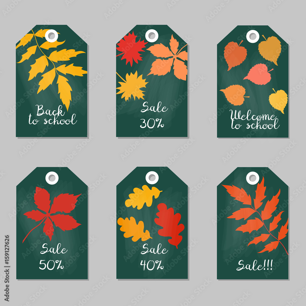 Set of tags with tree leaves.